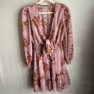 Woman’s chiffon ruffle pink and brown mini dress size M